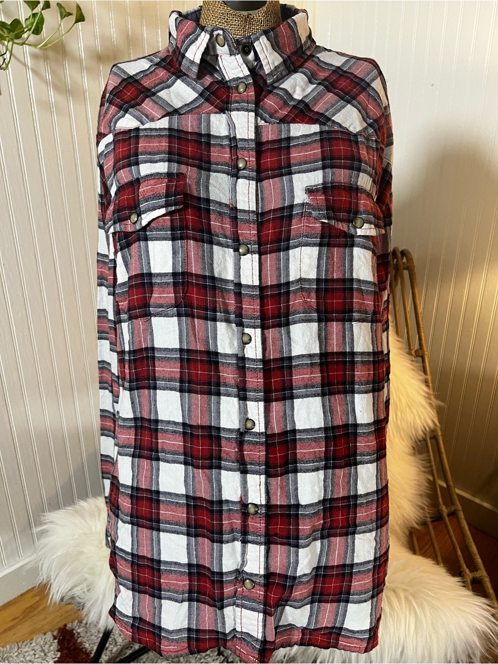 Women’s Red Plaid flannel Button-Up Shirt